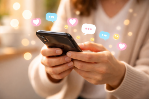 Hands replying on a phone to represent daily audience engagement.
