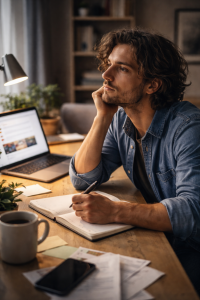 3230326 Creator reflecting on a personal content struggle while writing ideas down