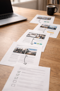 Organized content drafts arranged in a clear step-by-step framework
