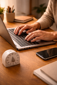 Creating content before scrolling to regain marketing momentum and stay focused.
