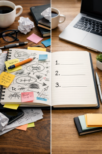 Comparison between cluttered content and clean simplified content