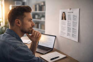 Marketer creating content for a specific target audience before publishing
