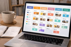 Weekly social media scheduling dashboard helping a creator stay consistent with planned posts
