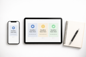 Minimal desk scene showing clean and visually clear social media content design.
