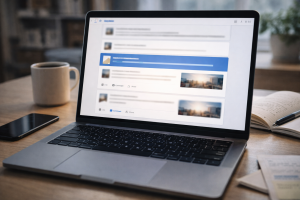 5230326 Three hook drafts being compared on a laptop before publishing a post