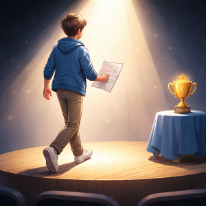 Person taking action with an imperfect draft while perfection sits unused.
