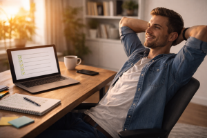 Content creator feeling confident after completing a full content publishing checklist
