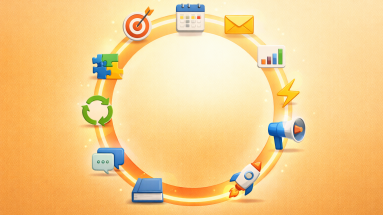 Illustration of a habit loop with icons representing 12 marketing habits.