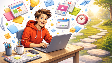 Content marketing mistakes beginners make shown as clutter turning into a clear path