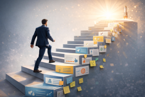 ahead150326 A digital creator choosing between a chaotic build-first approach and a clear validate-your-offer strategy.