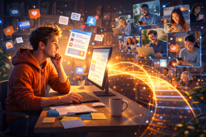 Content creator connecting with a digital audience through helpful and relevant content