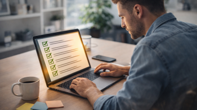 Content creator reviewing a content publishing checklist before publishing a post