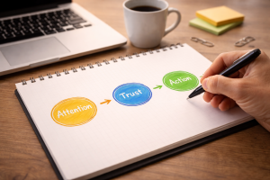 1040426 Simple content strategy map showing the path from attention to action