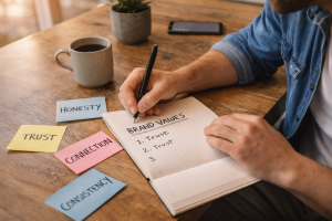 Creator defining core values to build a community around their brand
