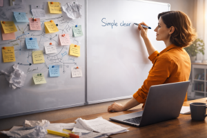 1070426 Creator simplifying a confusing message into a clear statement.