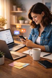 1080426 Beginner creator starting online conversations through comments and messages