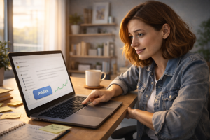 1090426 Beginner publishing their first post and taking the first step in marketing progress