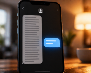 Phone screen showing one long overwhelming message and one short easy-to-read message.
