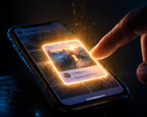 Close-up of a smartphone showing a partially revealed ad that creates curiosity before a click
