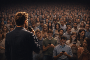Speaker addressing a large general audience with little engagement