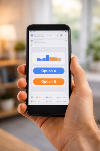 2050426 Smartphone displaying a simple poll style social media post with two choices