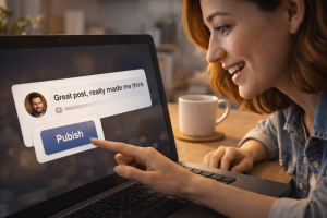 2090426 First comment from a stranger showing early marketing milestones and audience connection