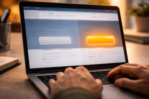 2110426 Laptop showing two different styles of call-to-action buttons, one vague and one visually clearer