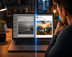 2150426 Comparison between a weak post opening and a scroll-stopping social media hook