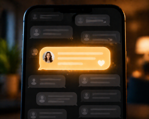 One personalized message bubble standing out from many generic direct messages.
