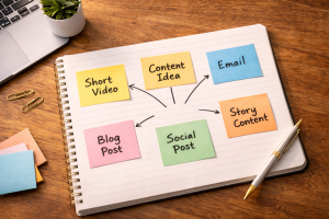 3080426 One content idea being repurposed into multiple content formats