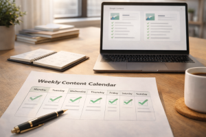3090426 Weekly content plan showing consistency and small wins in marketing over seven days