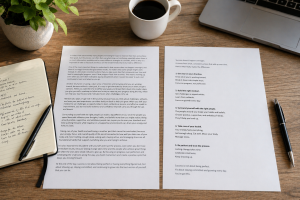 3140426 Printed blog drafts comparing poor formatting with easier-to-read formatting