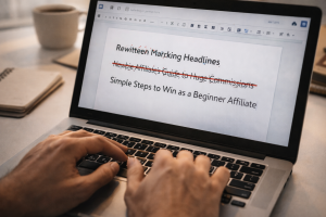 Marketer rewriting a confusing message into a clear marketing headline