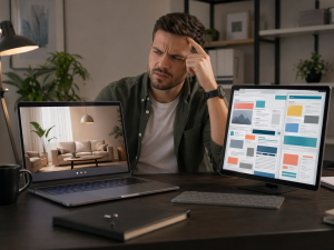 Marketer comparing a strong ad with a weak landing page that hurts conversions.
