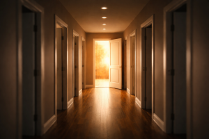 A clear doorway symbolizing choosing a focused niche without limiting future growth.
