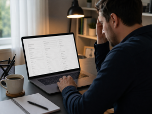 A long landing page form on a laptop causing hesitation and friction for the user.
