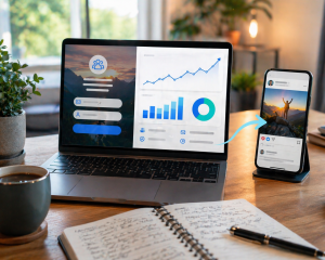 ocial media traffic leading to an email signup page on a laptop
