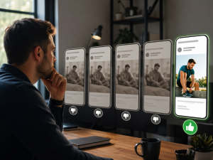 Repeated ad creative beside a fresh version, showing the effect of ad fatigue.
