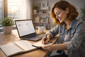 5090426 Behind-the-scenes view of a real content creation workspace at home.