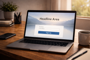 Clean landing page design on laptop with an easy email signup form
