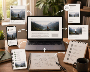 One blog post being repurposed into multiple content formats