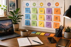 Weekly content sequence planned on a calendar for warming up an audience before a launch
