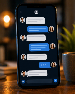 Phone screen showing a natural back-and-forth direct message conversation.
