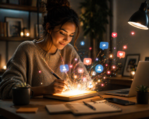 Content creator using storytelling to connect with an audience and guide them toward action.