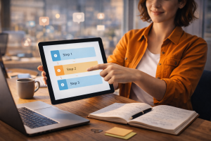 6070426 Content creator presenting clear step-by-step guidance on a screen.