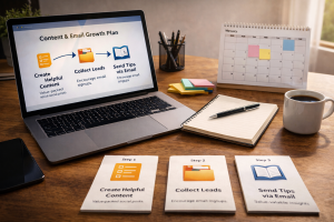 Beginner creator mapping out a simple 30-day email list building plan

