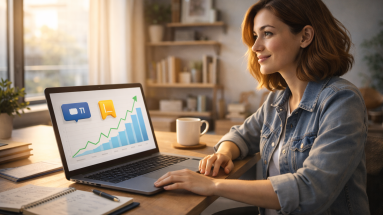 Person at a home desk using everyday life moments to create content ideas.
