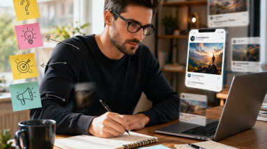 Content creator using social media hook templates to write scroll-stopping posts