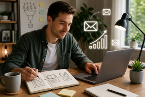 Beginner marketer creating lead magnet ideas for email list building strategies
