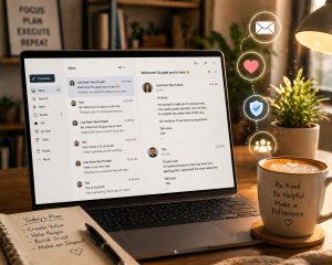 Personalized email messages on a laptop screen representing trust and customer relationships.
